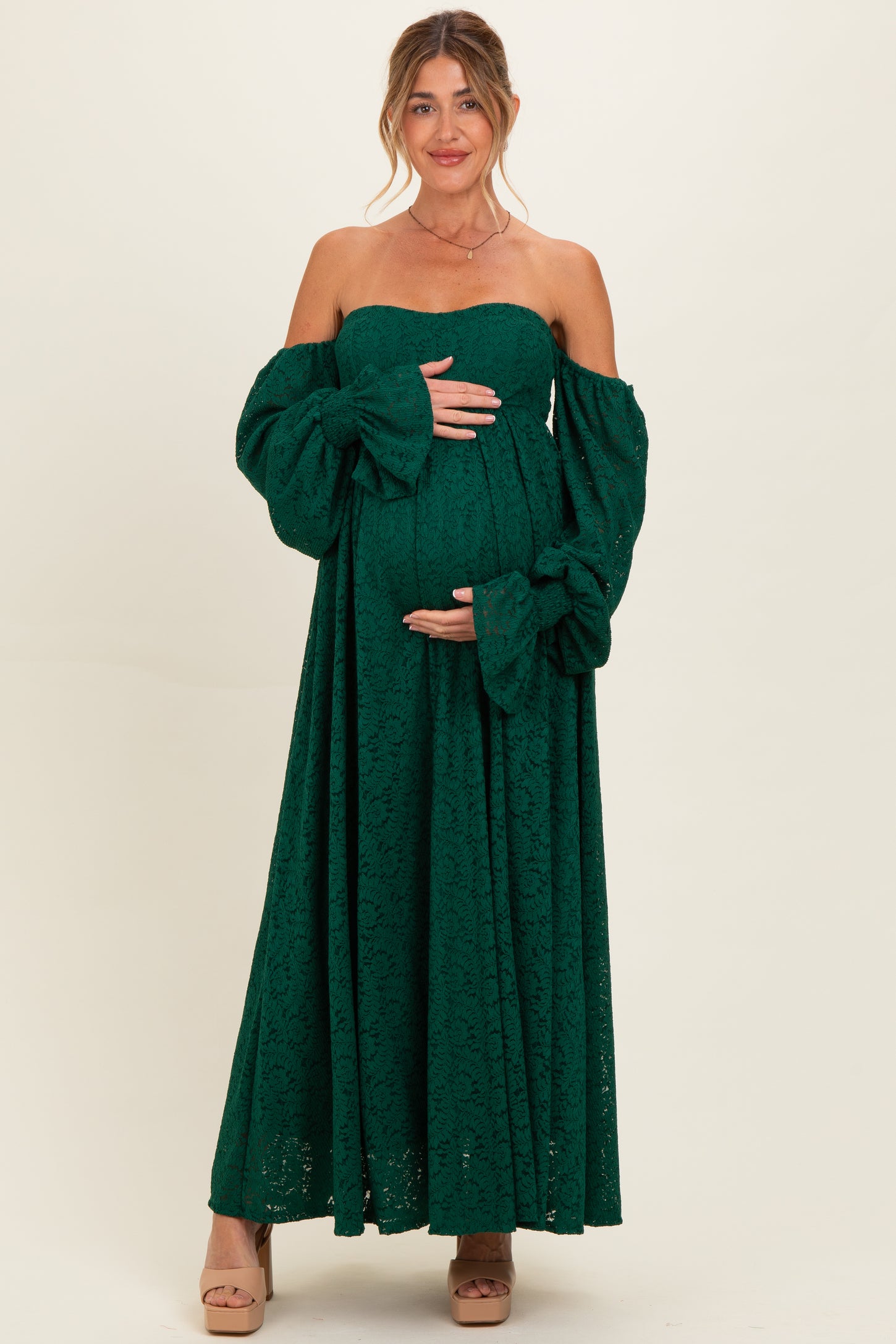 Hunter Green Lace Floral Long Sleeve Maternity Photoshoot Gown/Dress Hunter Green Lace Floral Long Sleeve Maternity Photoshoot Gown/Dress