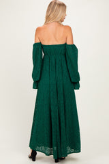 Hunter Green Lace Floral Long Sleeve Photoshoot Gown/Dress