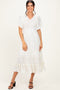 Cream Pleated Satin Smocked Midi Dress
