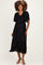 Black Pleated Satin Smocked Maternity Midi Dress