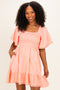 Pink Floral Embroidered Smocked Dress