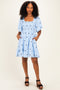 Blue Floral Embroidered Smocked Dress