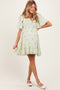 Mint Floral Embroidered Smocked Maternity Dress