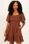 Chocolate Floral Embroidered Smocked Dress