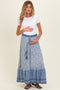 Blue Boho Print Drawstring Smocked Waist Maternity Maxi Skirt