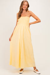 Yellow Smocked Shoulder Tie Maternity Maxi Dress