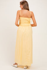 Yellow Smocked Shoulder Tie Maternity Maxi Dress