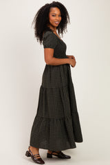 Dark Olive Gingham Smocked Tiered Maxi Dress