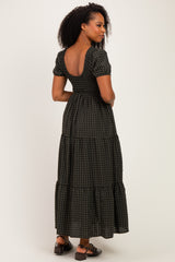 Dark Olive Gingham Smocked Tiered Maxi Dress