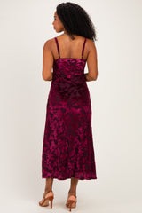 Burgundy Floral Burnout Velvet Midi Dress