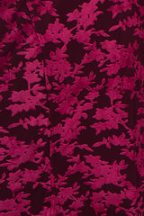 maternity wear in a burgundy fabric with a pink floral pattern