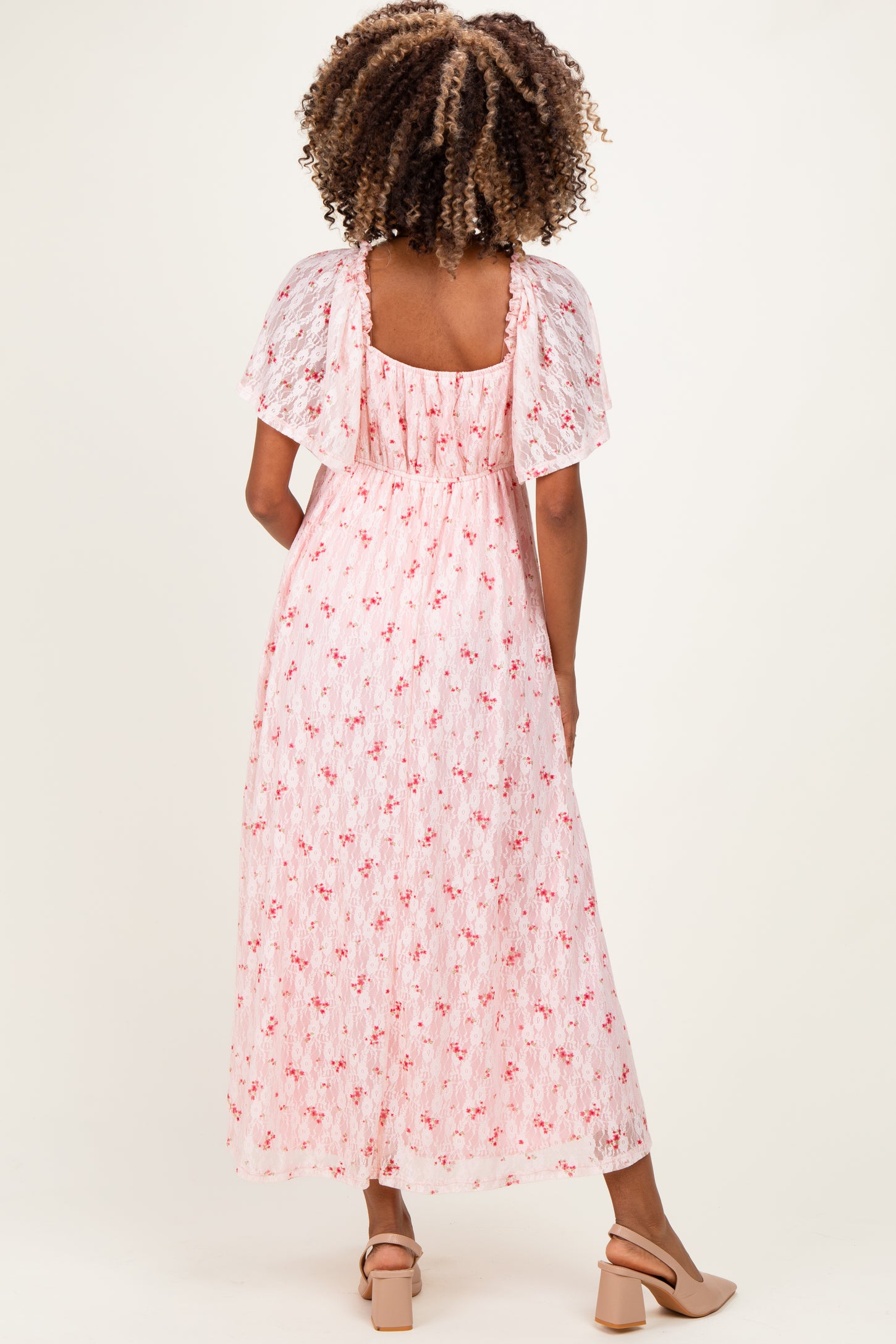 peach lace maternity dress Peach Blossom Gown Elegant Corset-Back Dress for Maternity & Beyond