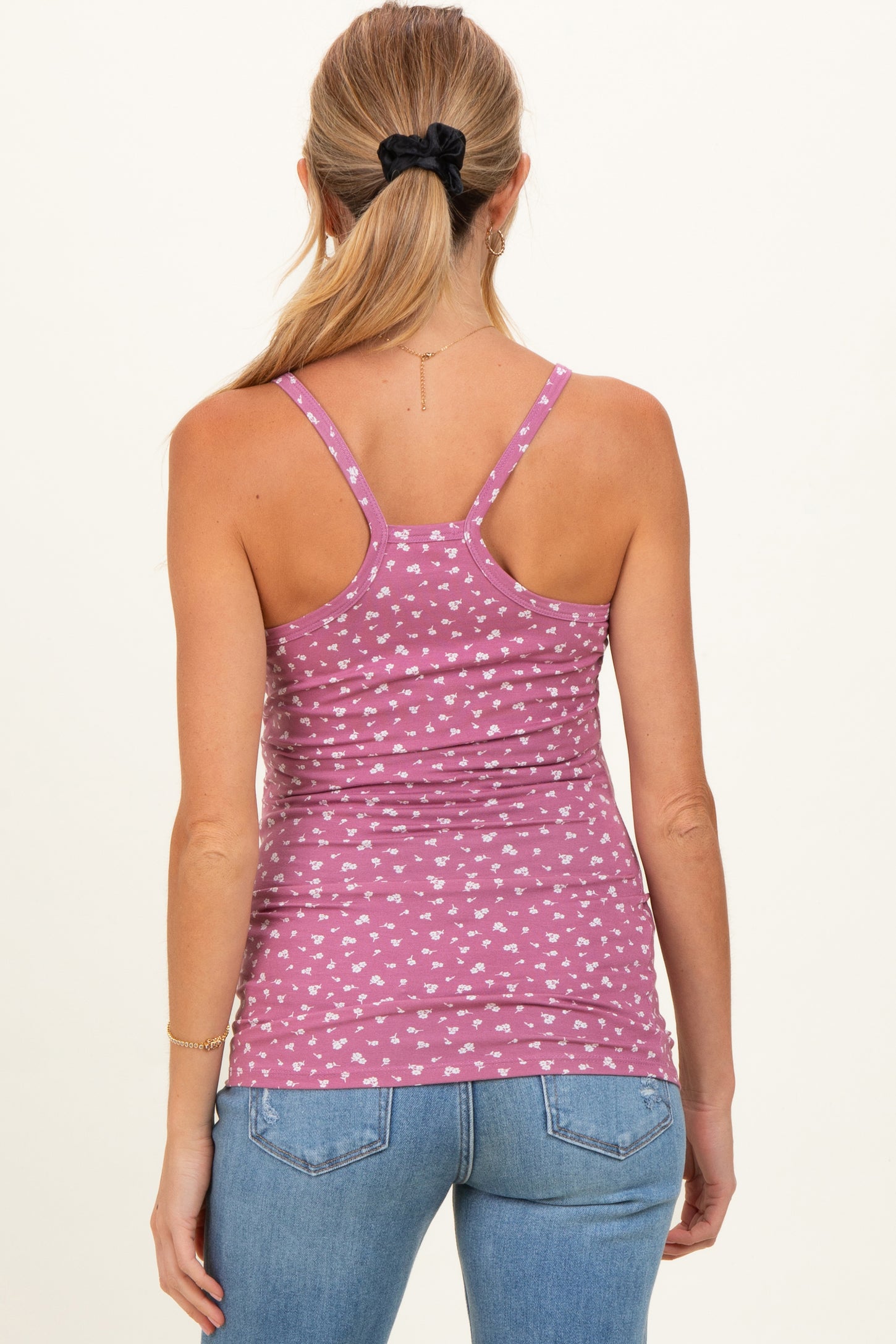 Mauve Floral Fitted Sleeveless Maternity Cami Tank Top