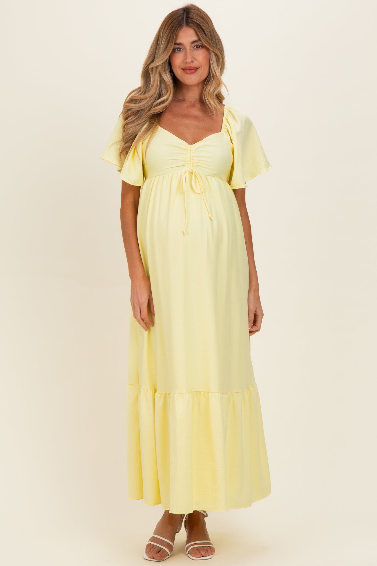 Yellow Flutter Sleeve Ruffle Hem Maternity Maxi Dress – PinkBlush