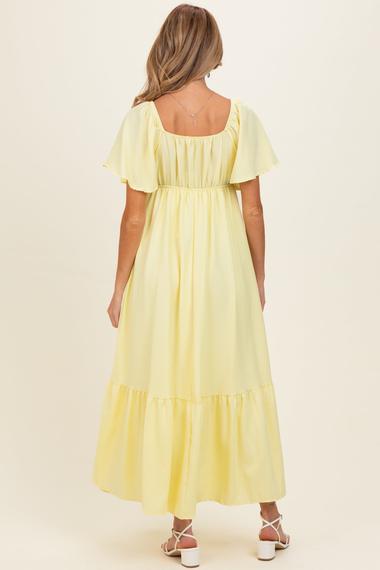 Yellow Flutter Sleeve Ruffle Hem Maternity Maxi Dress – PinkBlush