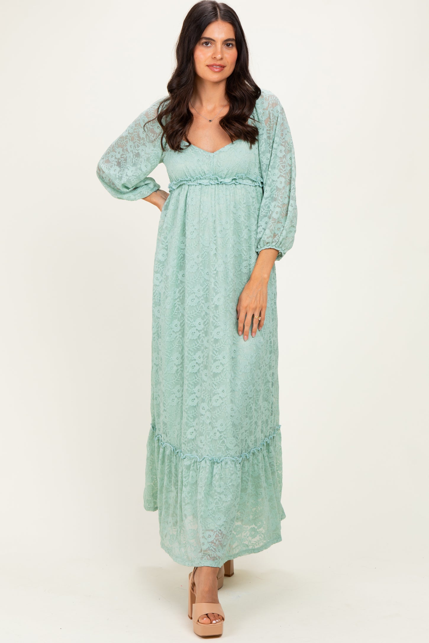 Mint Lace Long Sleeve Maxi Dress