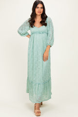 Mint Lace Long Sleeve Maxi Dress