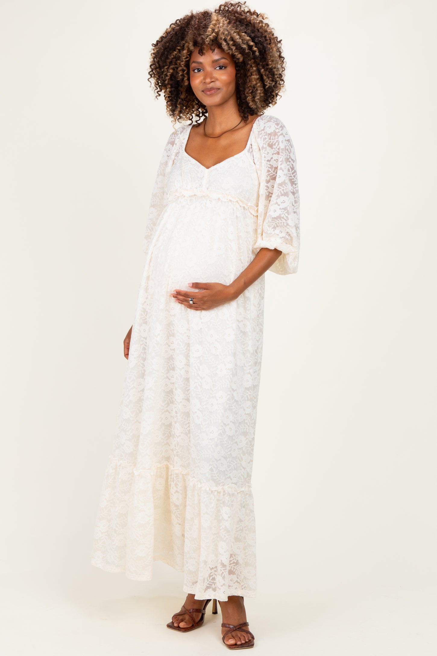 Ivory Lace Long Sleeve Maternity Maxi Dress – PinkBlush