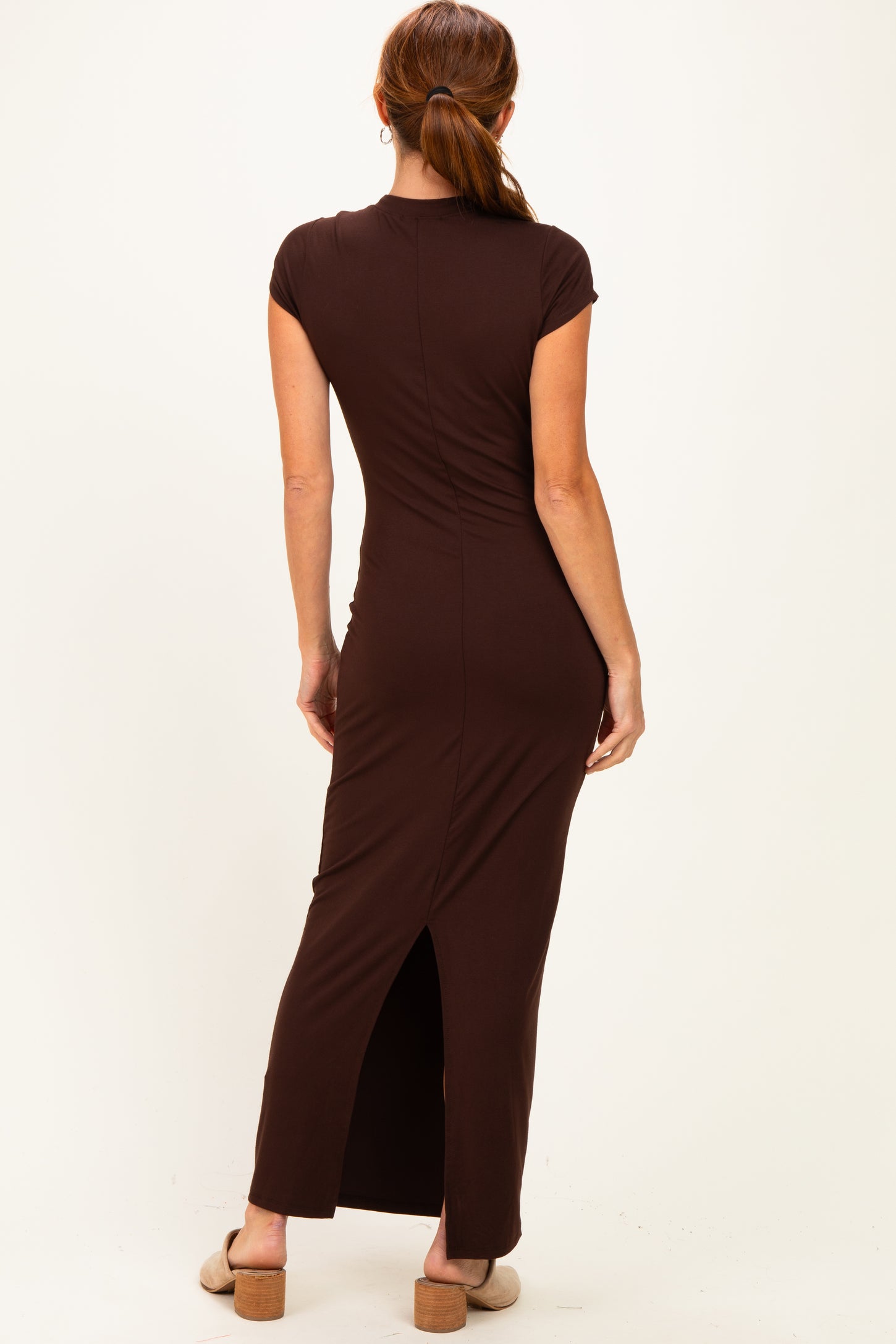 Brown Fitted Short Sleeve Maxi Dress
