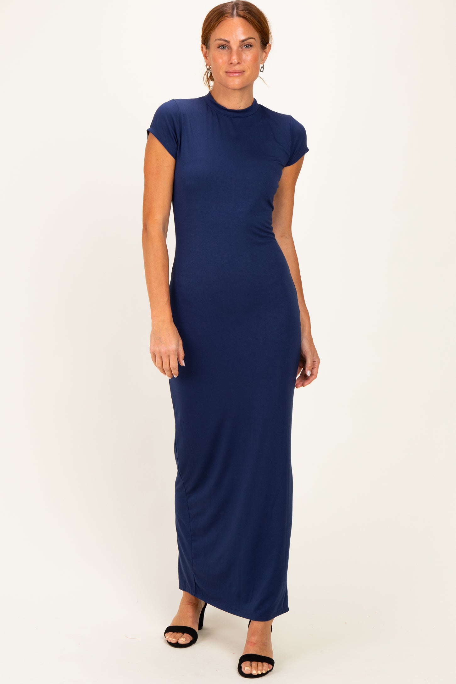 Navy Fitted Short Sleeve Maxi Dress – PinkBlush
