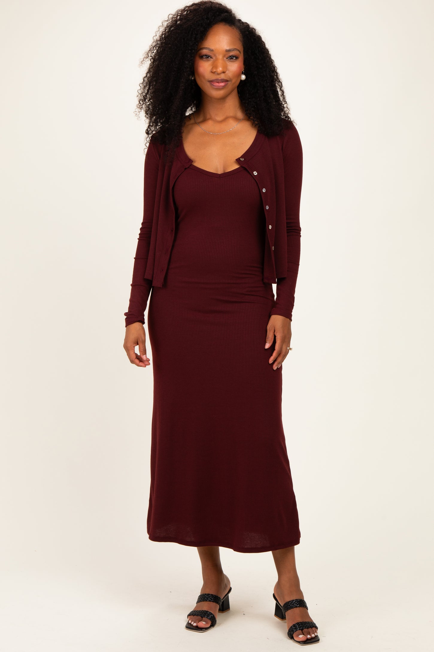 Burgundy Knit Dress Maternity Cardigan Set – PinkBlush