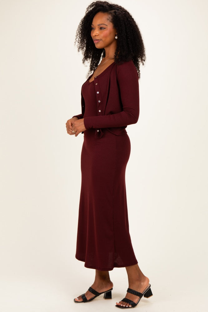 Burgundy Knit Dress Cardigan Set