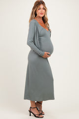Olive Knit Dress Maternity Cardigan Set