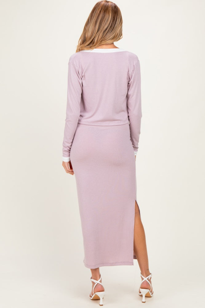 Light Pink/ White Color Block Sleeveless Fitted Dress Maternity Cardigan Set
