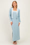 Light Blue/ White Color Block Sleeveless Fitted Dress Cardigan Set