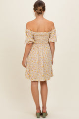 Yellow Multi Ditsy Floral Ruffle Bubble Sleeve Smocked Maternity Dress