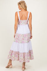 Lavender Multi Floral Tiered Sleeveless Maternity Midi Dress