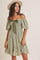 Sage Green Bow Smocked Bubble Sleeve Mini Dress