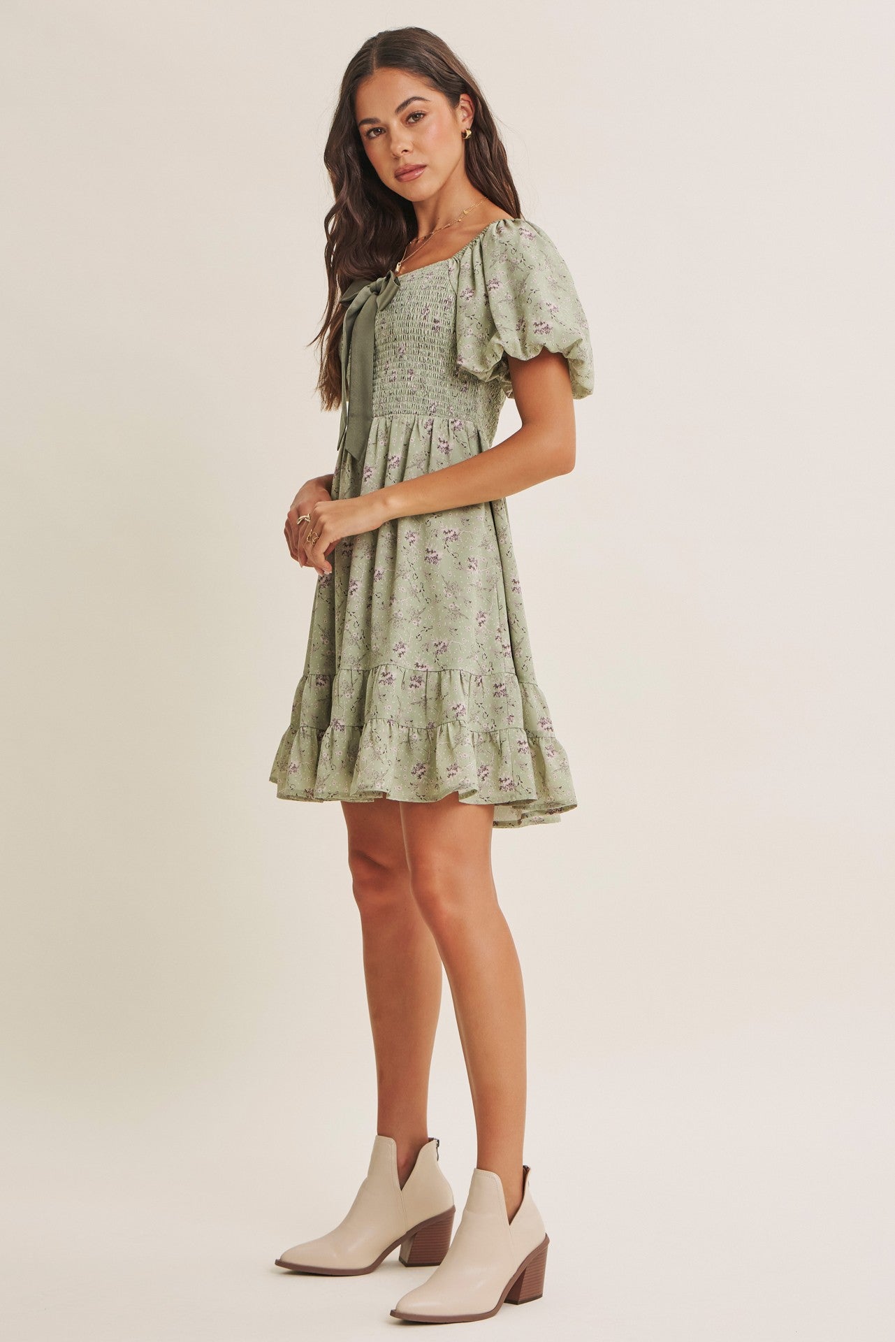 sage green mini dress Vic - Long Sleeve Mini Dress