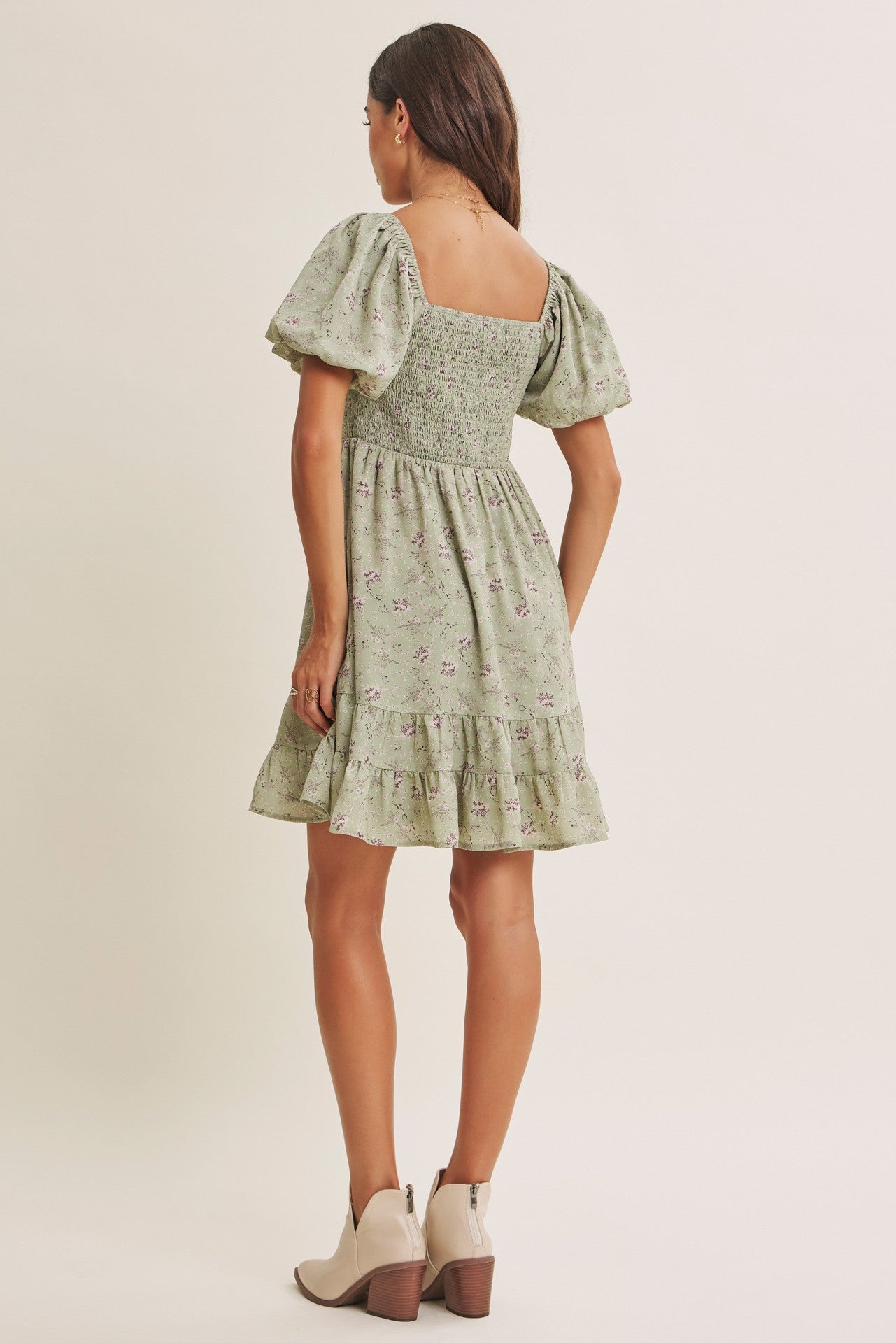 sage green mini dress with sleeves Bow Smocked Bubble Sleeve fesize 2T