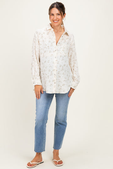 Sage Floral Cotton Gauze Button-Down Maternity Shirt