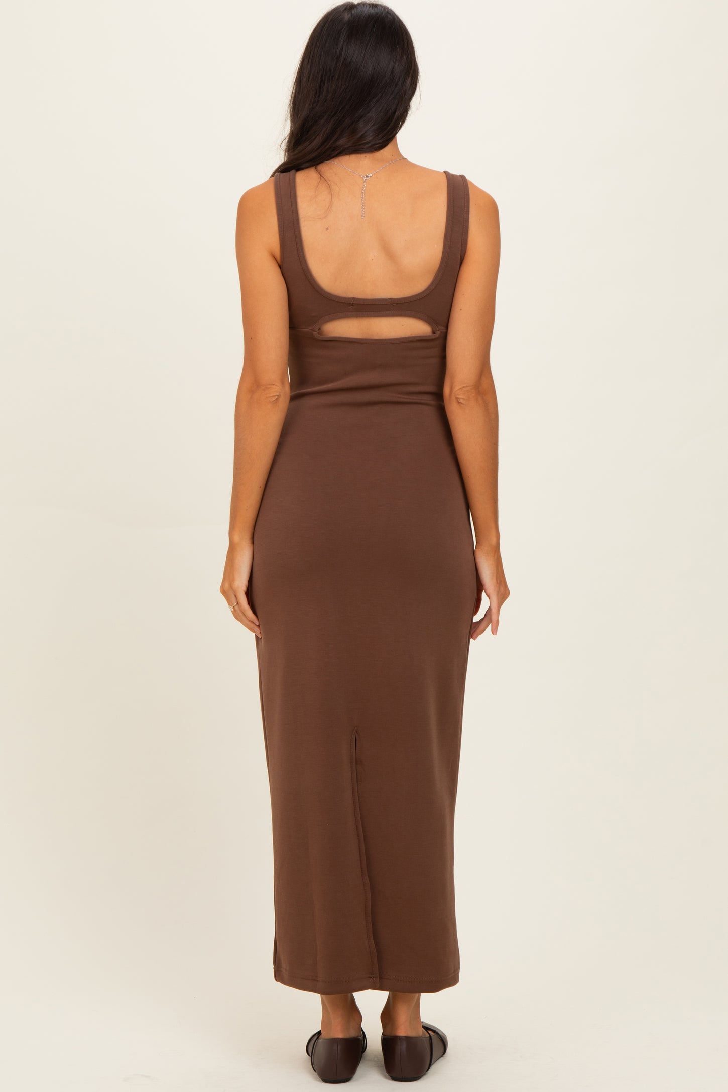 Brown Fitted Cutout Maxi Tank Dress