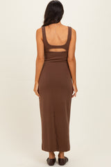 Brown Fitted Cutout Maxi Tank Dress