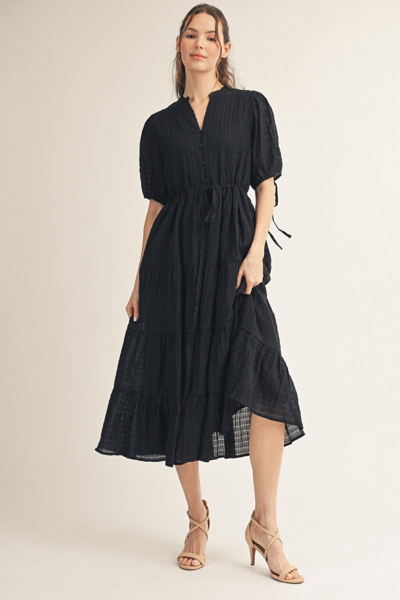 black tiered midi dress Drawstring Waist Maternity Black lace Color:rust NORS Black Off The Shoulder Polyester with a matte