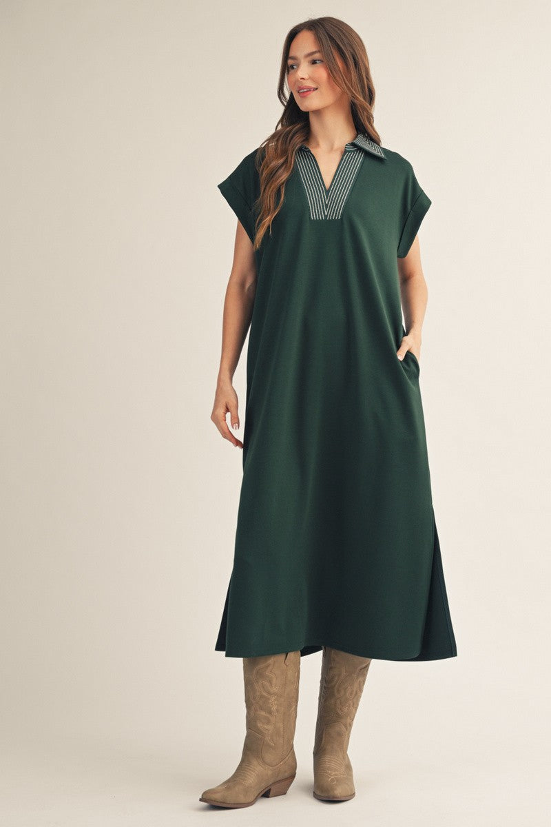 dark green halter neck dress Rose Printed Open Back in Green S Style:Double Sided  Fan