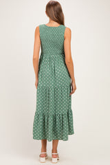 Olive Polka Dot Smocked Tiered Maternity Maxi Dress
