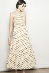 Cream Polka Dot Smocked Tiered Maternity Maxi Dress