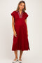 Burgundy Striped Collared Side Slit Maternity Midi Dress