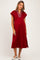 Burgundy Striped Collared Side Slit Maternity Midi Dress