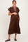 Brown Striped Collared Side Slit Maternity Midi Dress