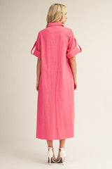Fuchsia Side Slit Button Down Midi Dress