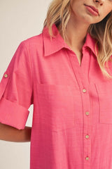 Fuchsia Side Slit Button Down Midi Dress