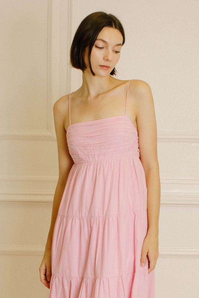 Light Pink Tiered Bow Detail Midi Dress