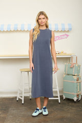 Navy Side Slit Maternity Midi Tank Dress
