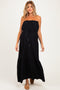 Black Strapless Cinched Waist Tie Maternity Maxi Dress