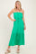 Green Strapless Cinched Waist Tie Maxi Dress